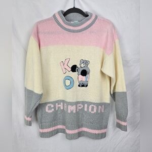 Jamie Scott Vintage KO Champion Bear Boxing Boxy Feminine Boho Sweater Medium